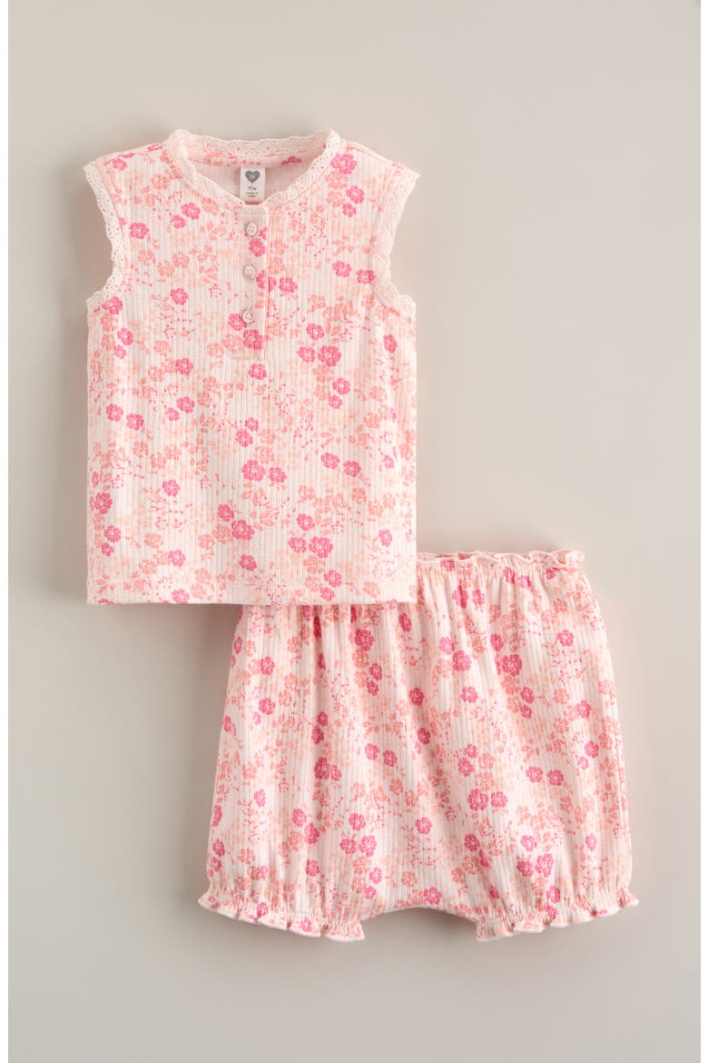 Lace Trim Cotton Rib Tank & Bloomers Set, Main, color, PINK HEAVEN DENSE DISTY