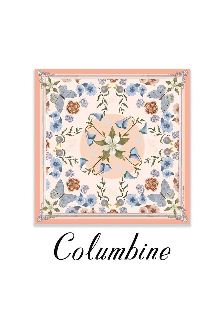100% Silk Scarf Columbine - Flowers and Butterflies, Alternate, color, 35 x 35"