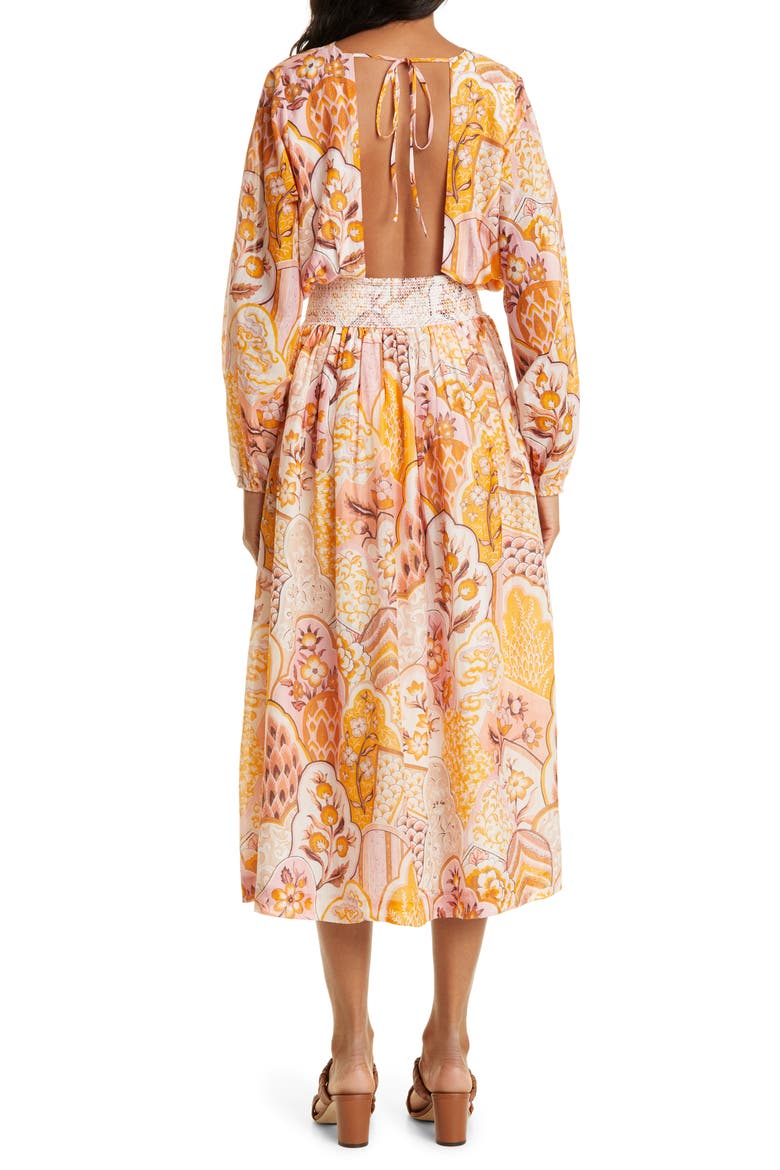 Poppy Floral Mix Print Long Sleeve Cotton Dress, Alternate, color, GOLDEN WALLFLOWER