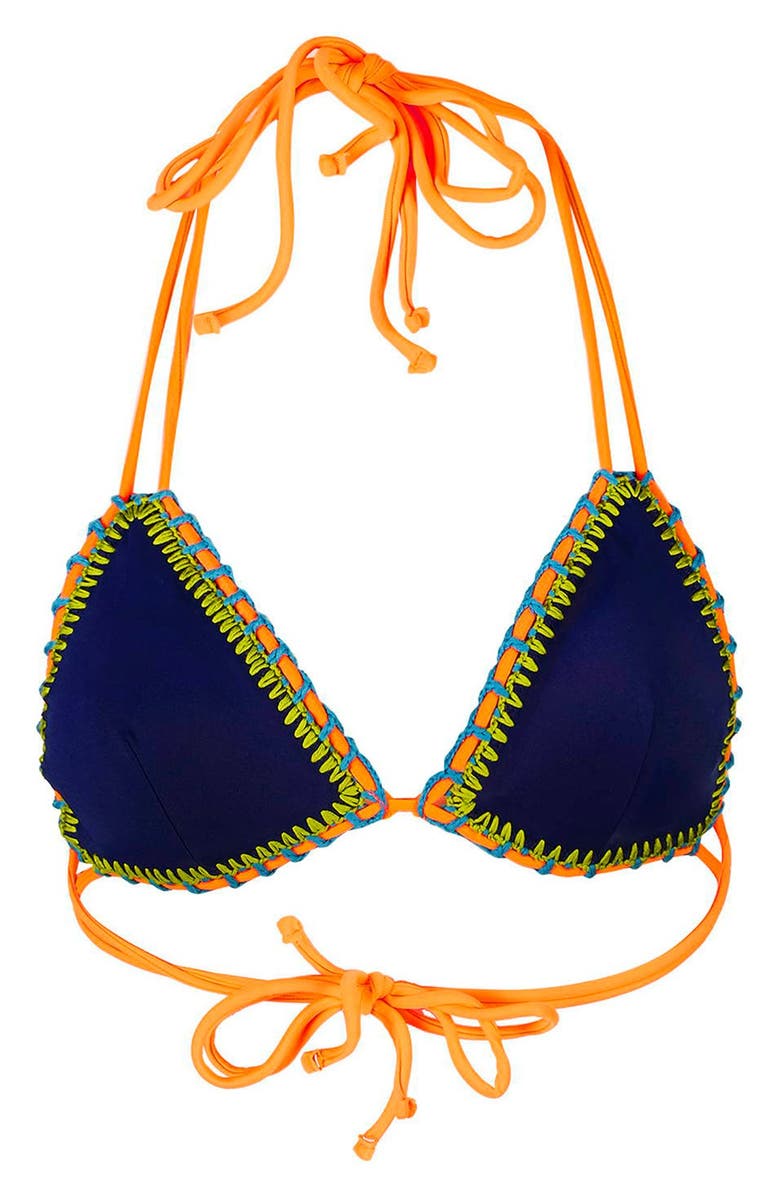 Topshop Crochet Trim Triangle Bikini Top, Alternate, color,