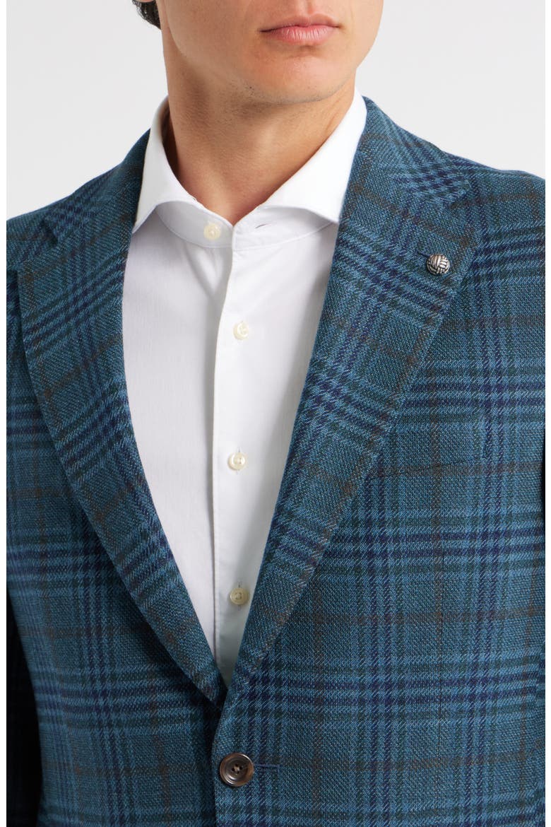 Midland Contemporary Fit Teal Plaid Wool Sport Coat, Alternate, color, TEAL
