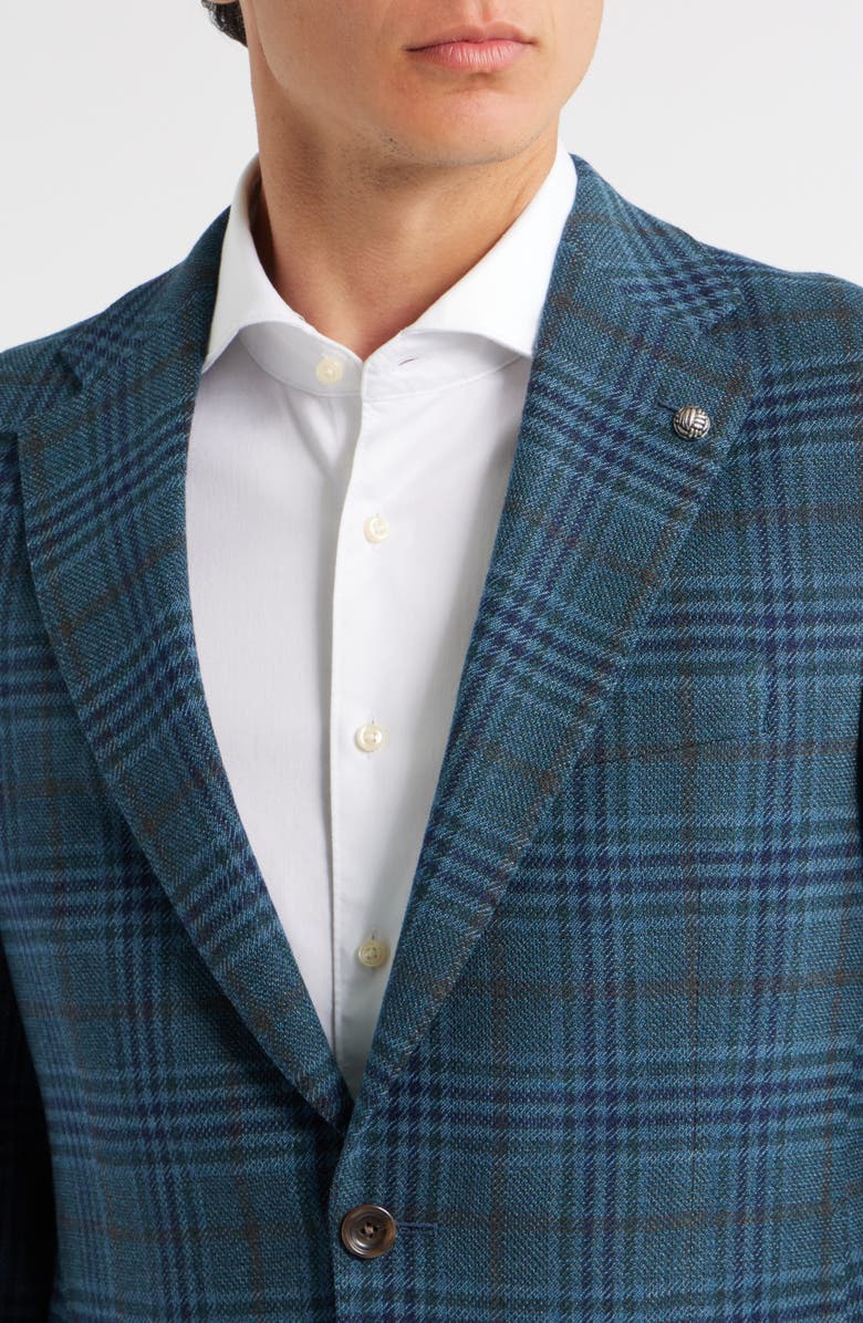 Jack Victor Midland Contemporary Fit Teal Plaid Wool Sport Coat, Alternate, color, Teal
