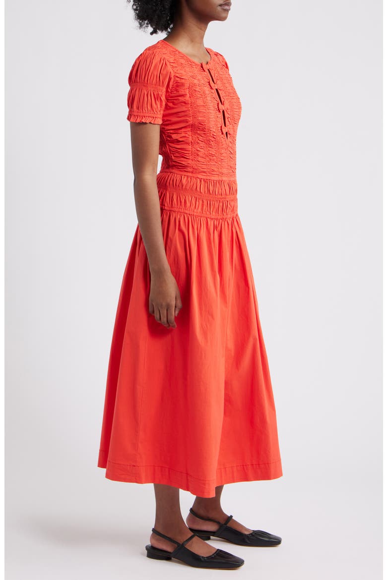 Smocked Drop Waist Stretch Organic Cotton Midi Dress, Alternate, color, RED