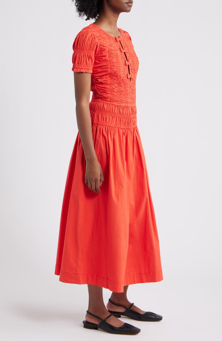 Damson Madder Smocked Drop Waist Stretch Organic Cotton Midi Dress, Alternate, color, 