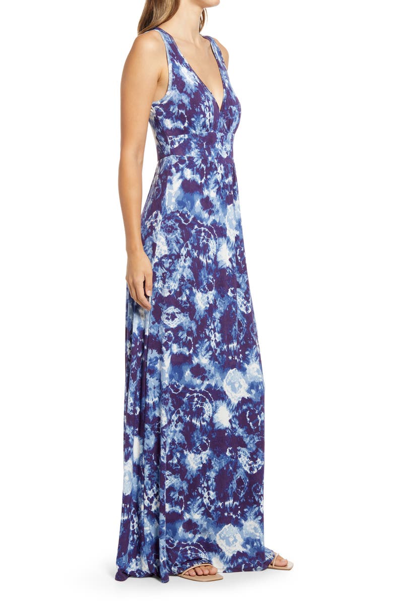 Loveappella Tie Dye Print V-Neck Jersey Maxi Dress, Alternate, color, 