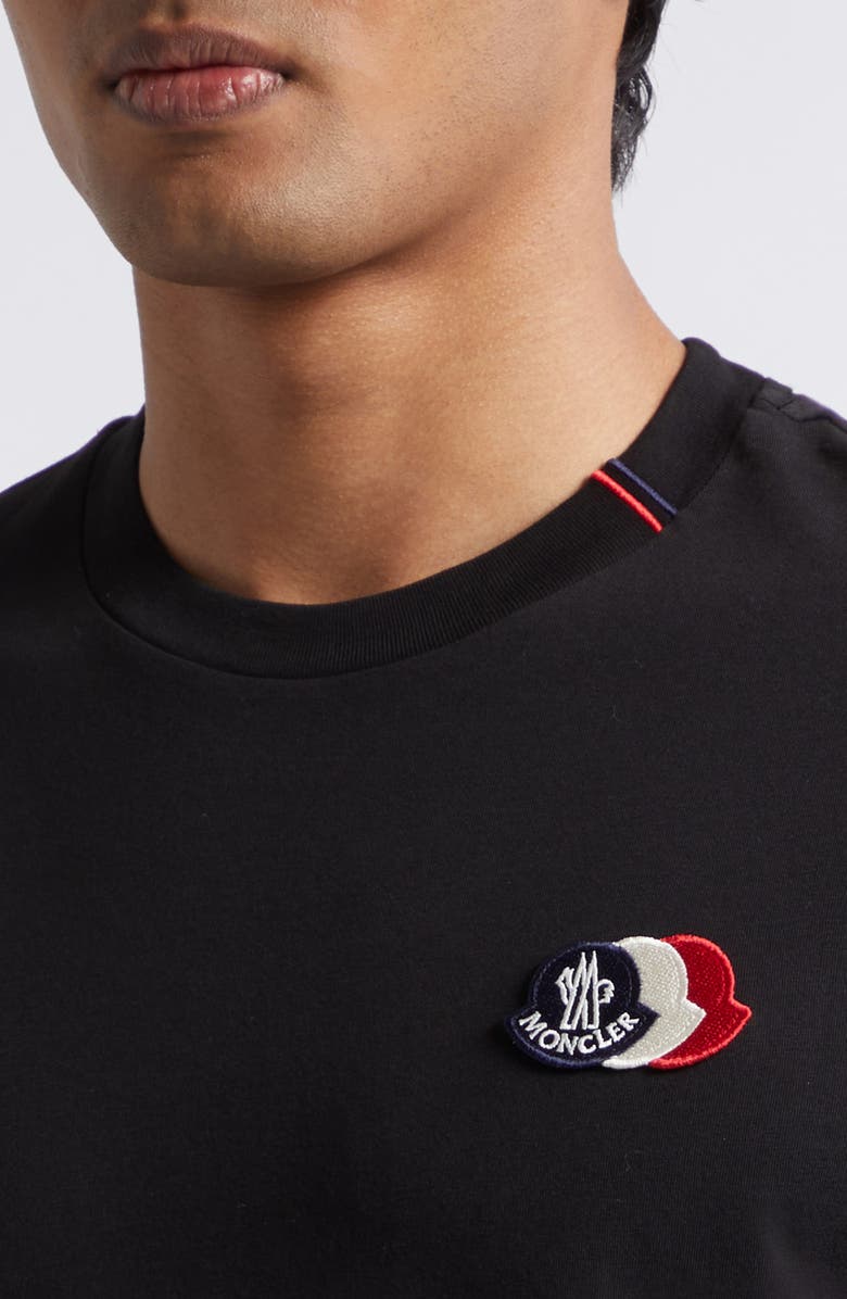Moncler Tricolor Logo Patch Pima Cotton T-Shirt, Alternate, color, Black