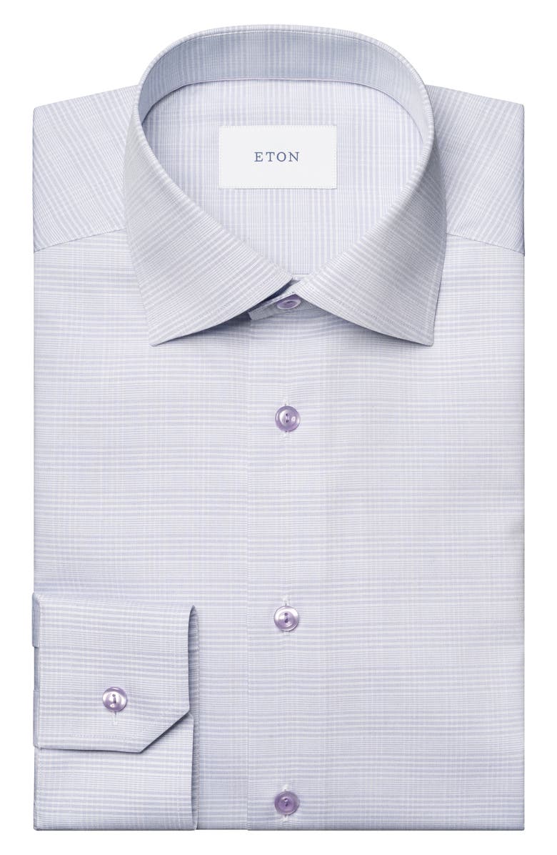 Eton Contemporary Fit Prince of Wales Check Dress Shirt, Alternate, color, Light Purple