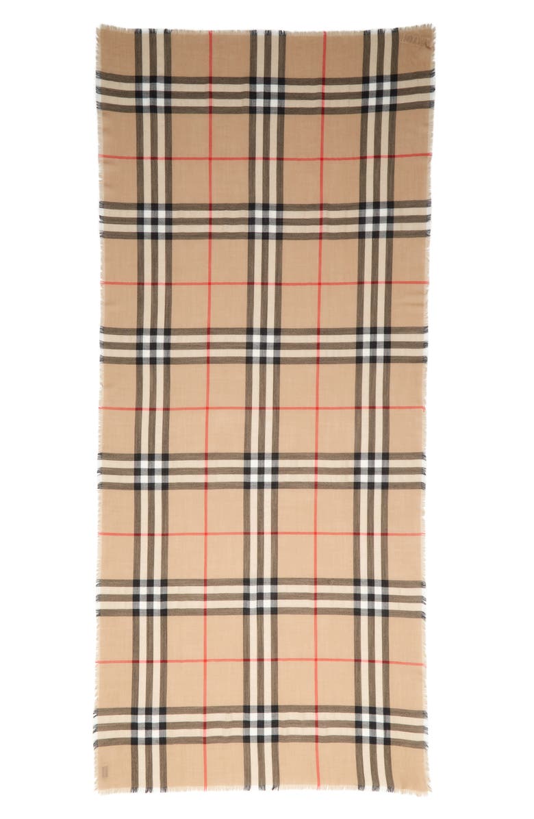Burberry Giant Check Wool Fringe Scarf, Main, color, 