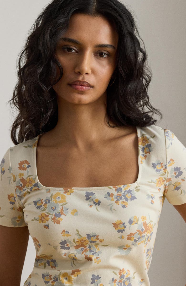 Lauren Ralph Lauren Floral Square Neck Stretch Cotton Jersey Top, Alternate, color, Cream/ Multi