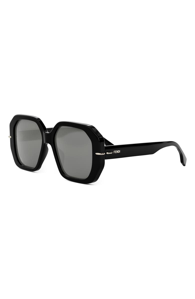 Fendi Selleria Square Sunglasses, Alternate, color, Shiny Black / Smoke Mirror