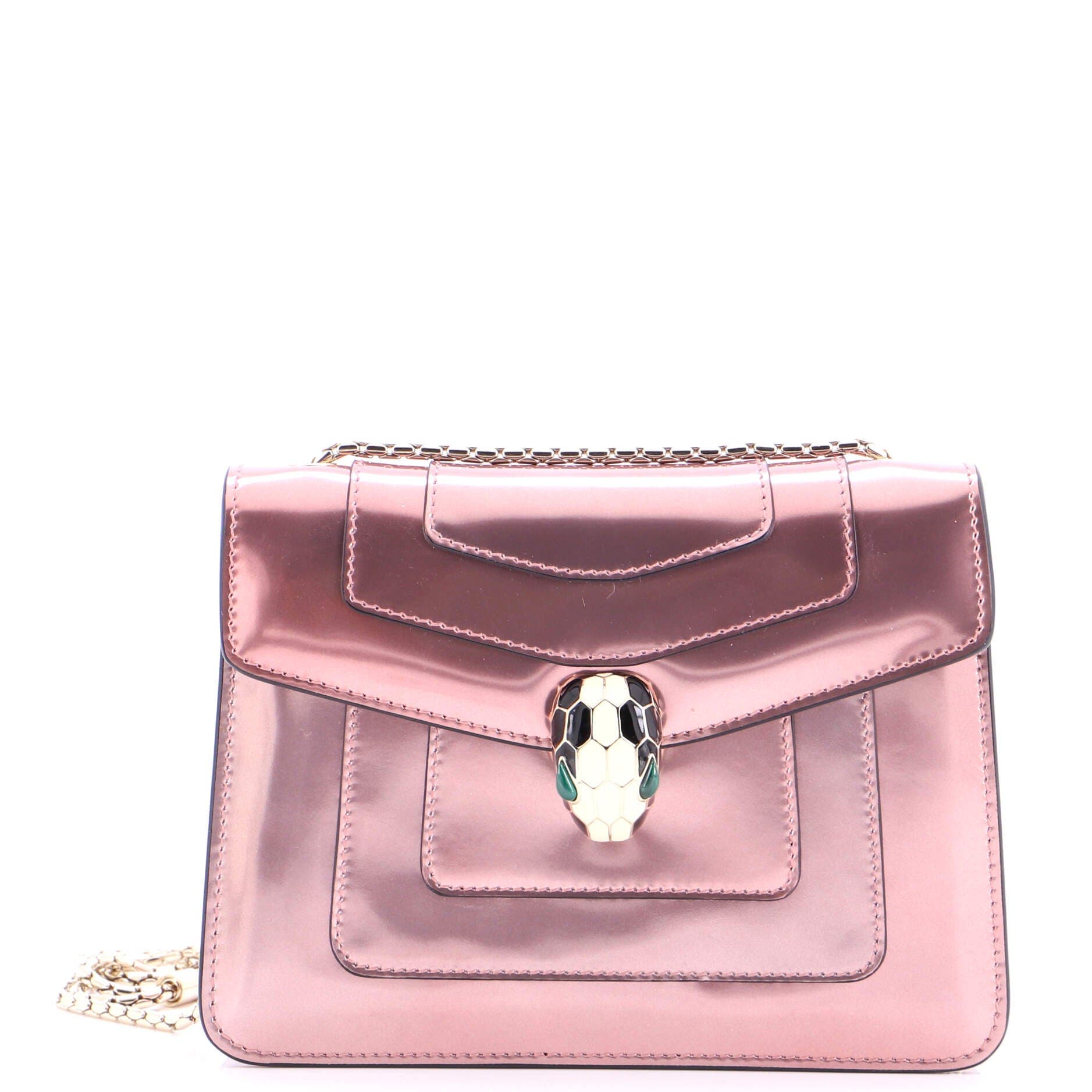 Serpenti Forever Square Shoulder Bag Metallic Leather Small, Main, color, Pink