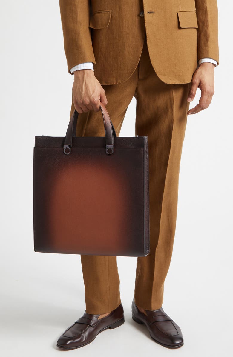 FERRAGAMO Trading Gancio Leather Tote, Alternate, color, New Cognac Testa Di Moro Dark