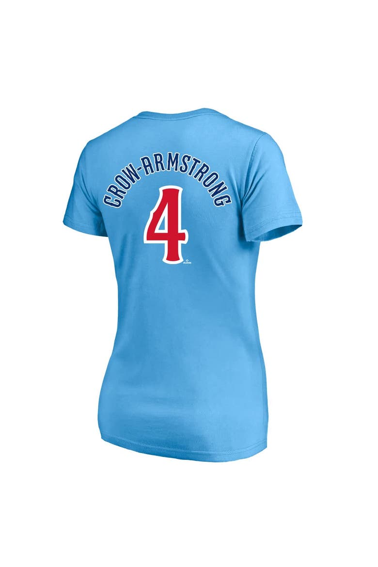 Women's Profile Pete Crow-Armstrong Light Blue Chicago Cubs Plus Size Name & Number V-Neck T-Shirt, Alternate, color, Light Blue