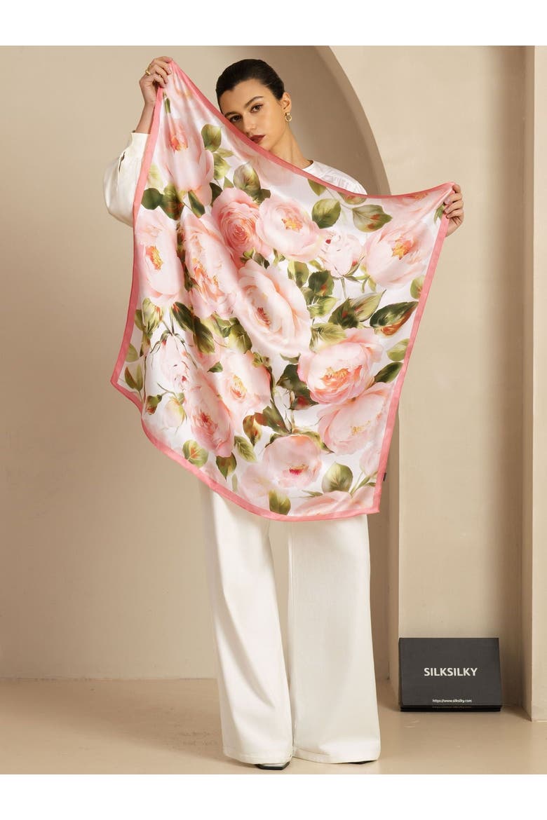 Pure Silk Floral Square Scarf, Alternate, color, Multi