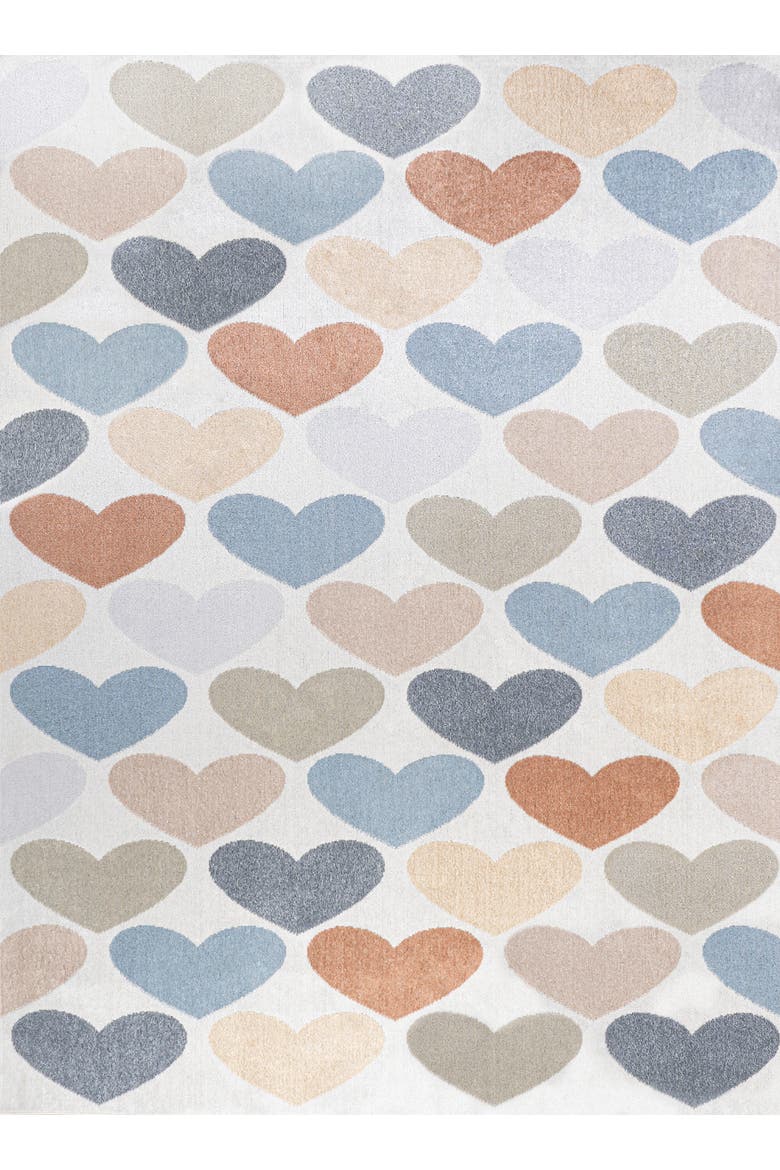 Dila Modern Hearts Geometric Machine-Washable Area Rug, Main, color, Ivory/Blue/Orange
