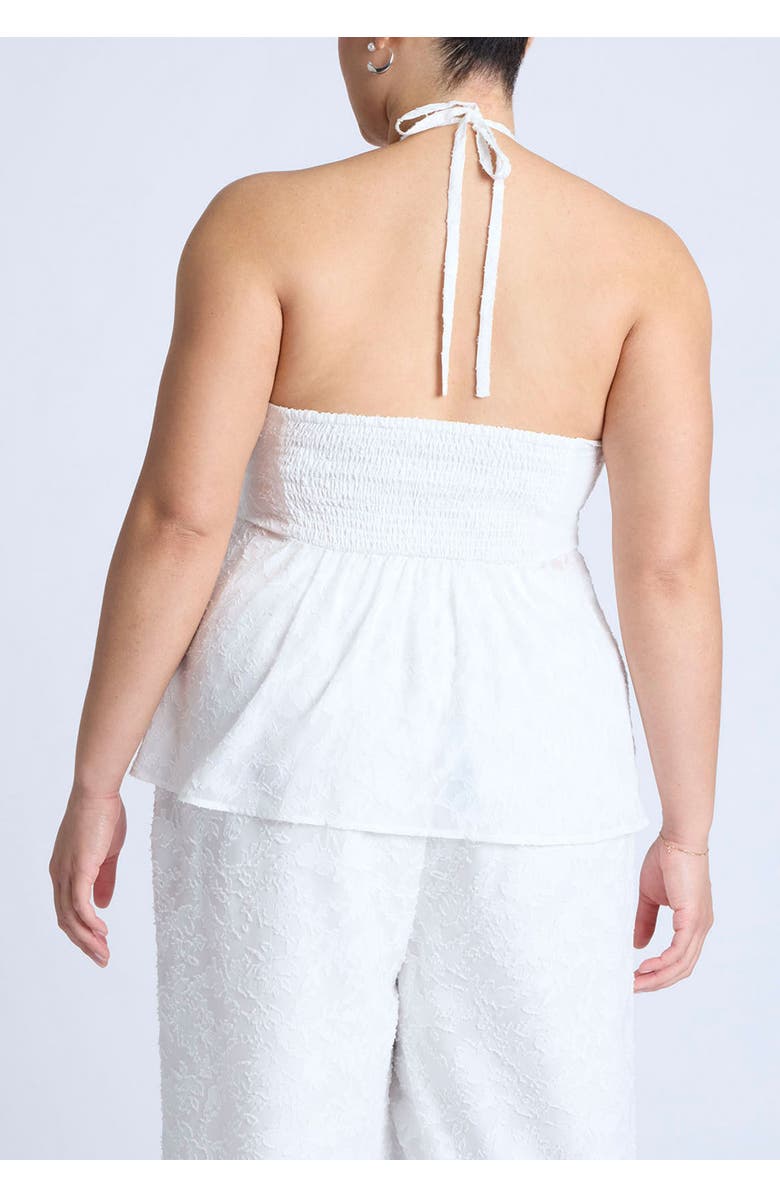 ELOQUII Neck-Tie Halter Top, Alternate, color, Jet Stream