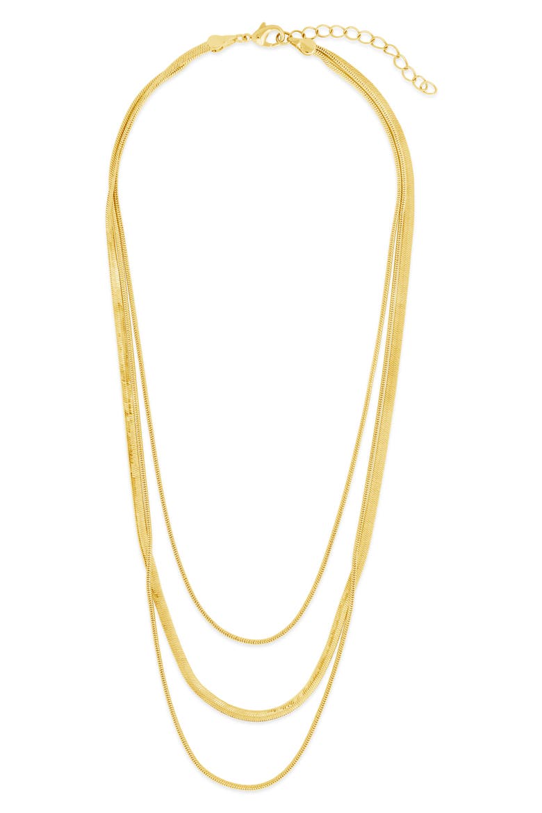 Everly Herringbone Chain Layered Necklace, Alternate, color, GOLD