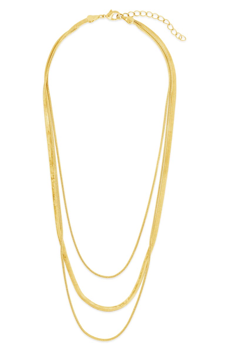 Sterling Forever Everly Herringbone Chain Layered Necklace, Alternate, color, Gold