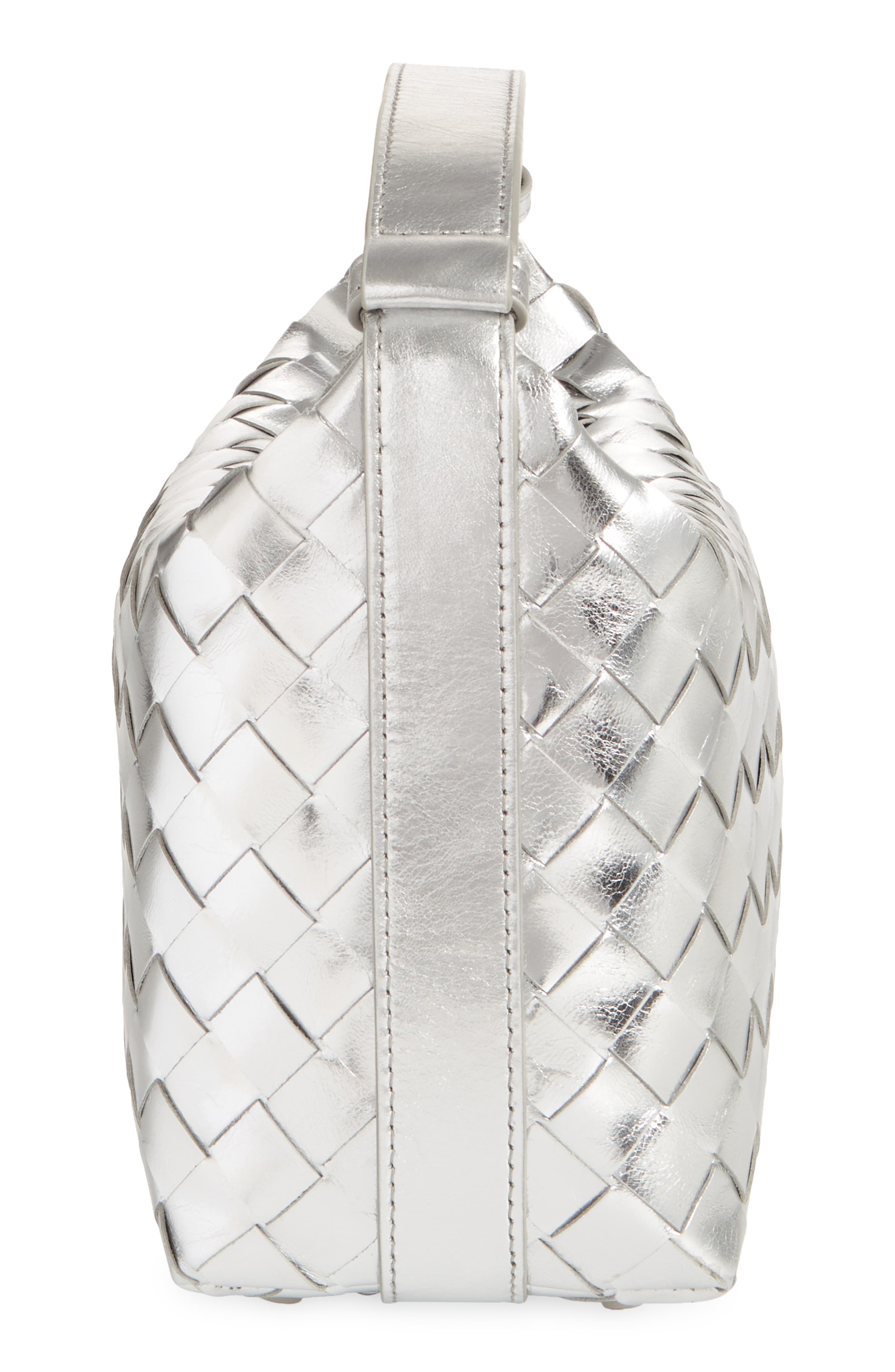Bottega Veneta Mini Wallace Mirror Intrecciato Metallic Leather Shoulder Bag, Alternate, color, 8101 Silver/ Silver