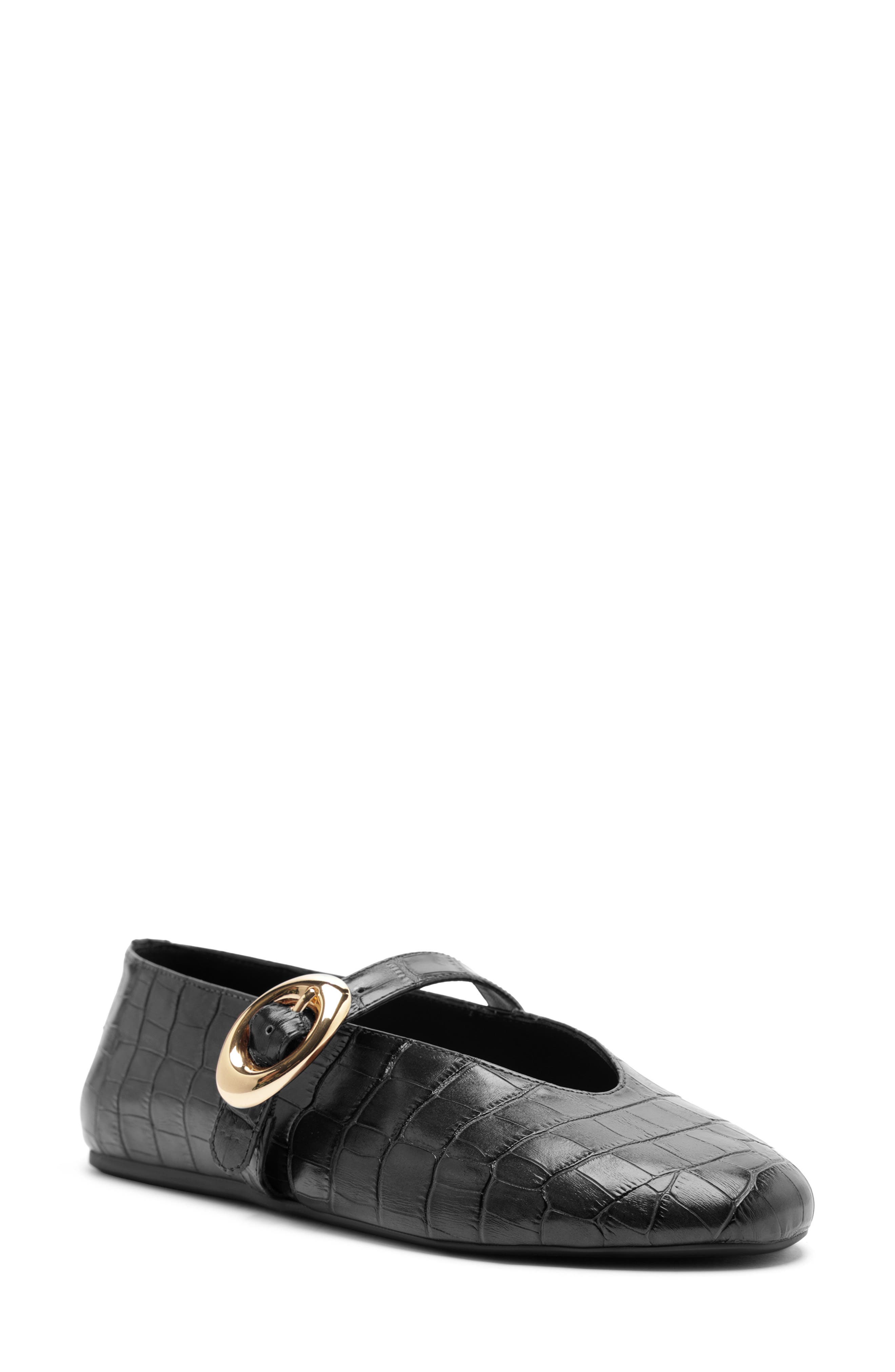 Arezzo Erica Croc Embossed Ballet Flat, Main, color, Black