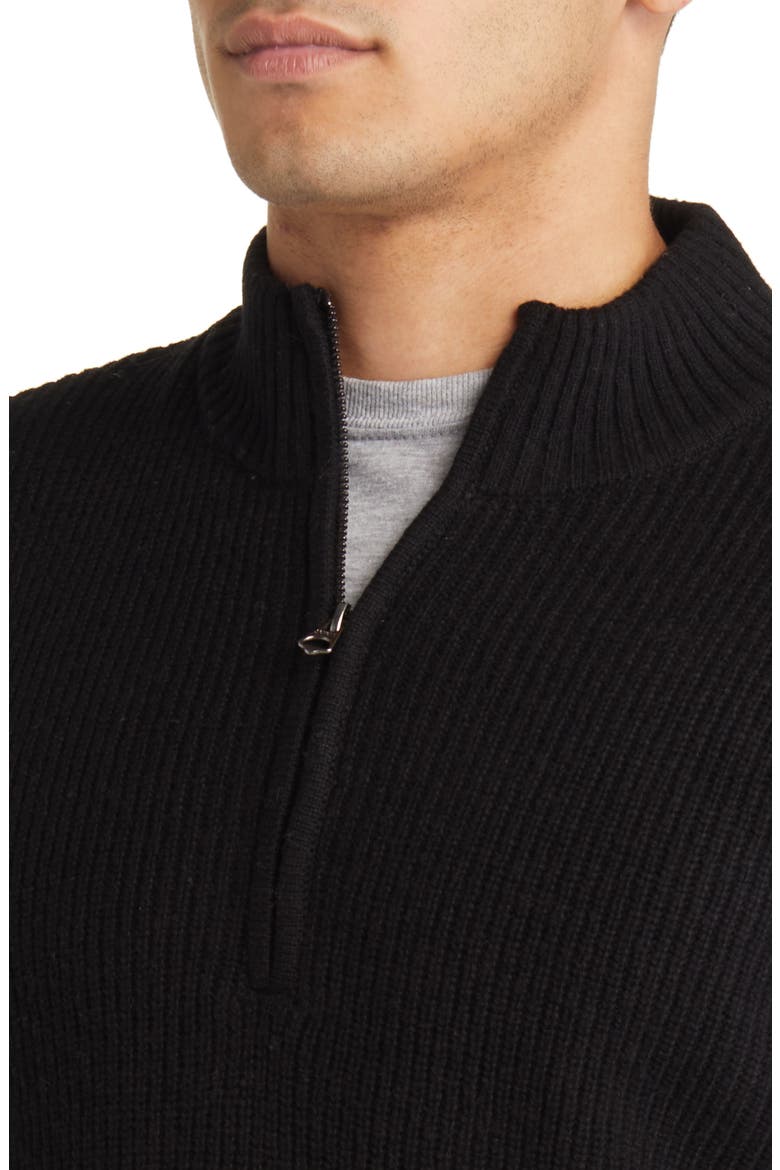Half Zip Rib Wool Blend Sweater, Alternate, color, BLACK