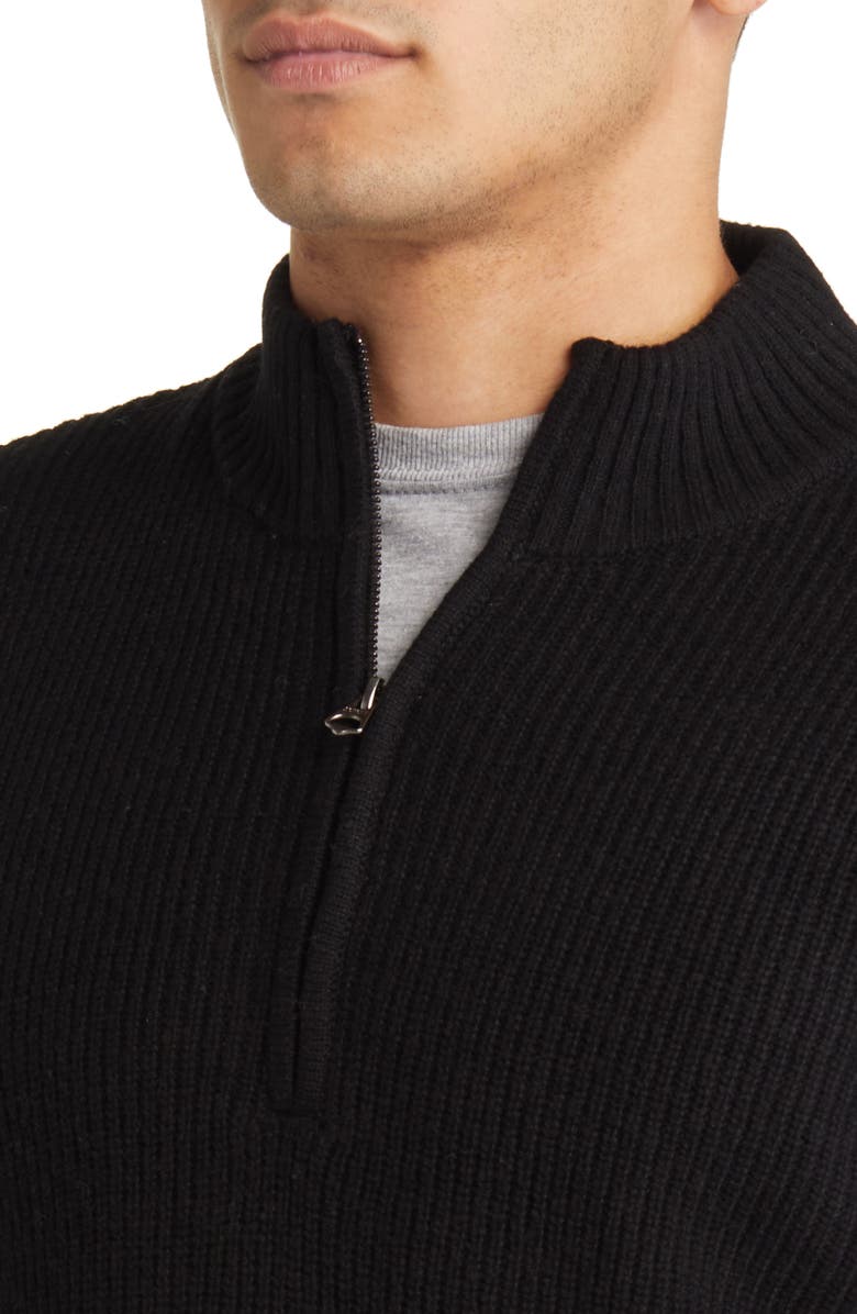 Schott NYC Half Zip Rib Wool Blend Sweater, Alternate, color, Black