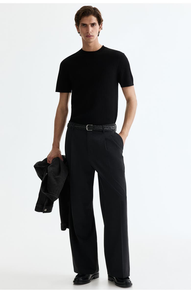 H&M Slim Fit Knitted T-shirt, Alternate, color, Black