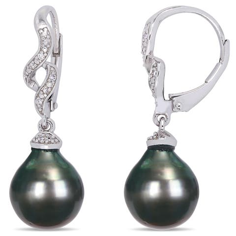 Tahitian Pearl & Diamond Twist Drop Earrings