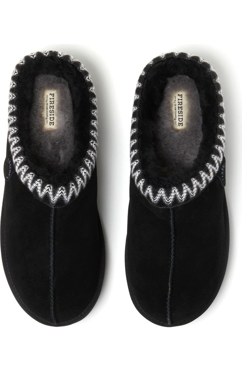 DEARFOAMS Fireside Grafton Genuine Shearling Clog Slipper with Embroidery, Alternate, color, Black