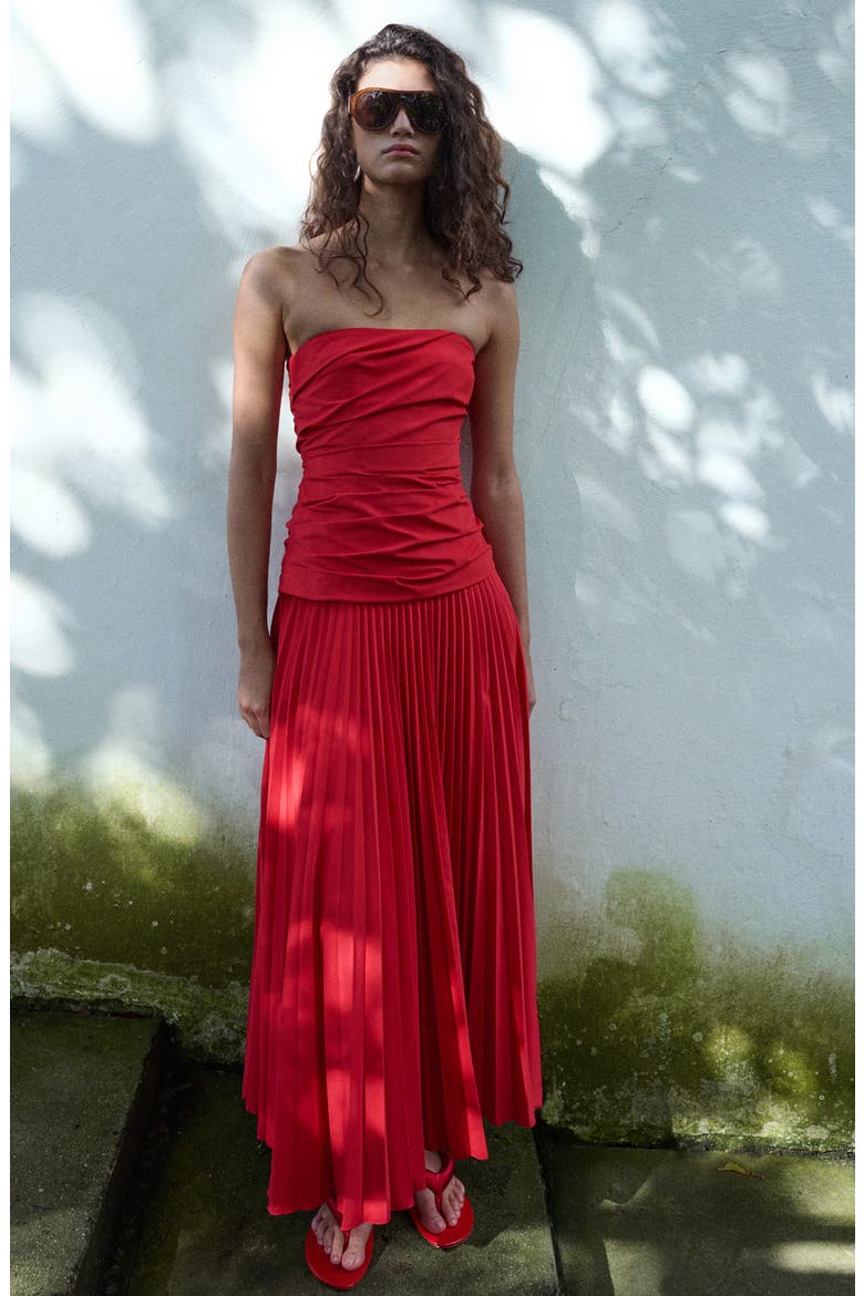 Strapless Midi Dress, Alternate, color, RED
