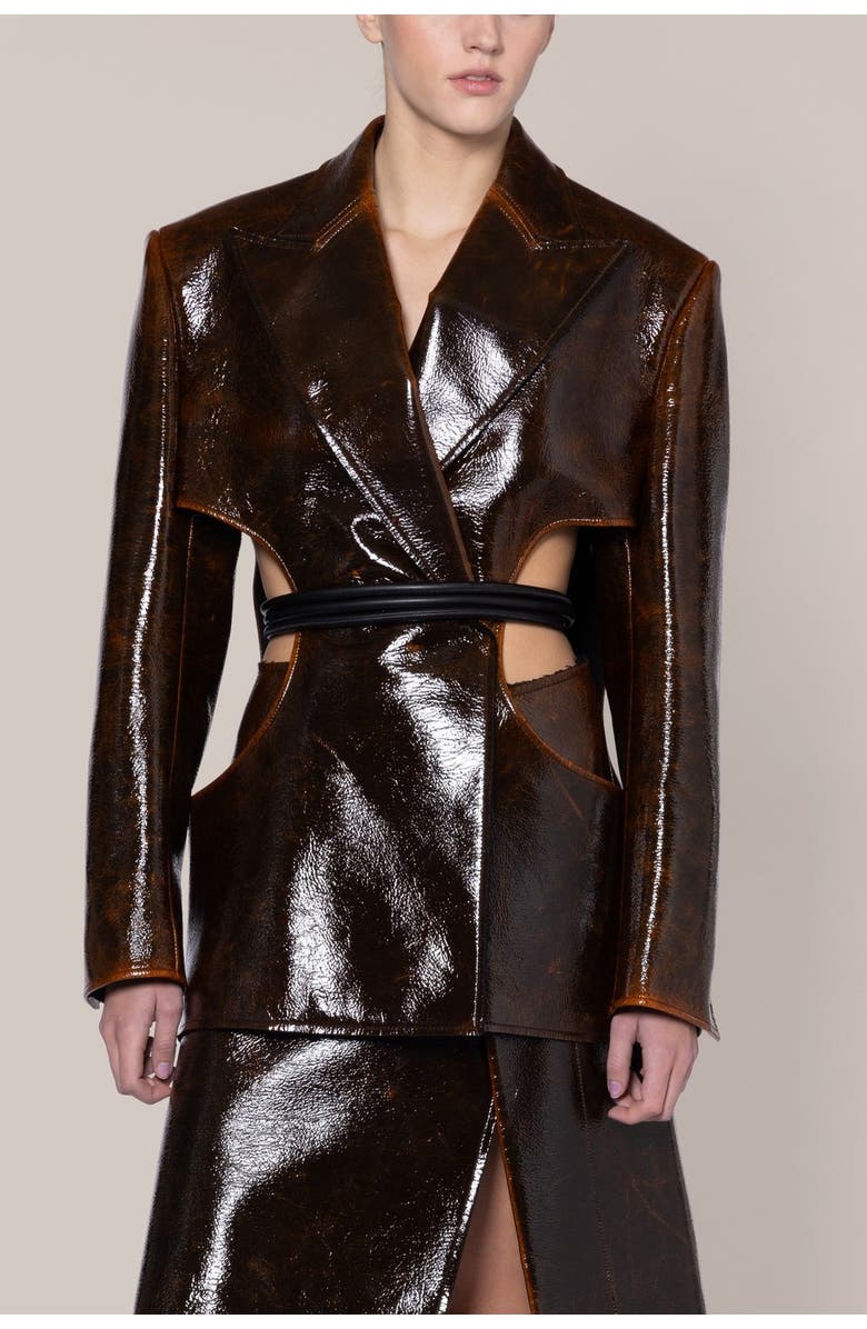 Roksanda Aamina Faux Leather Jacket, Alternate, color, 302Gingerbread