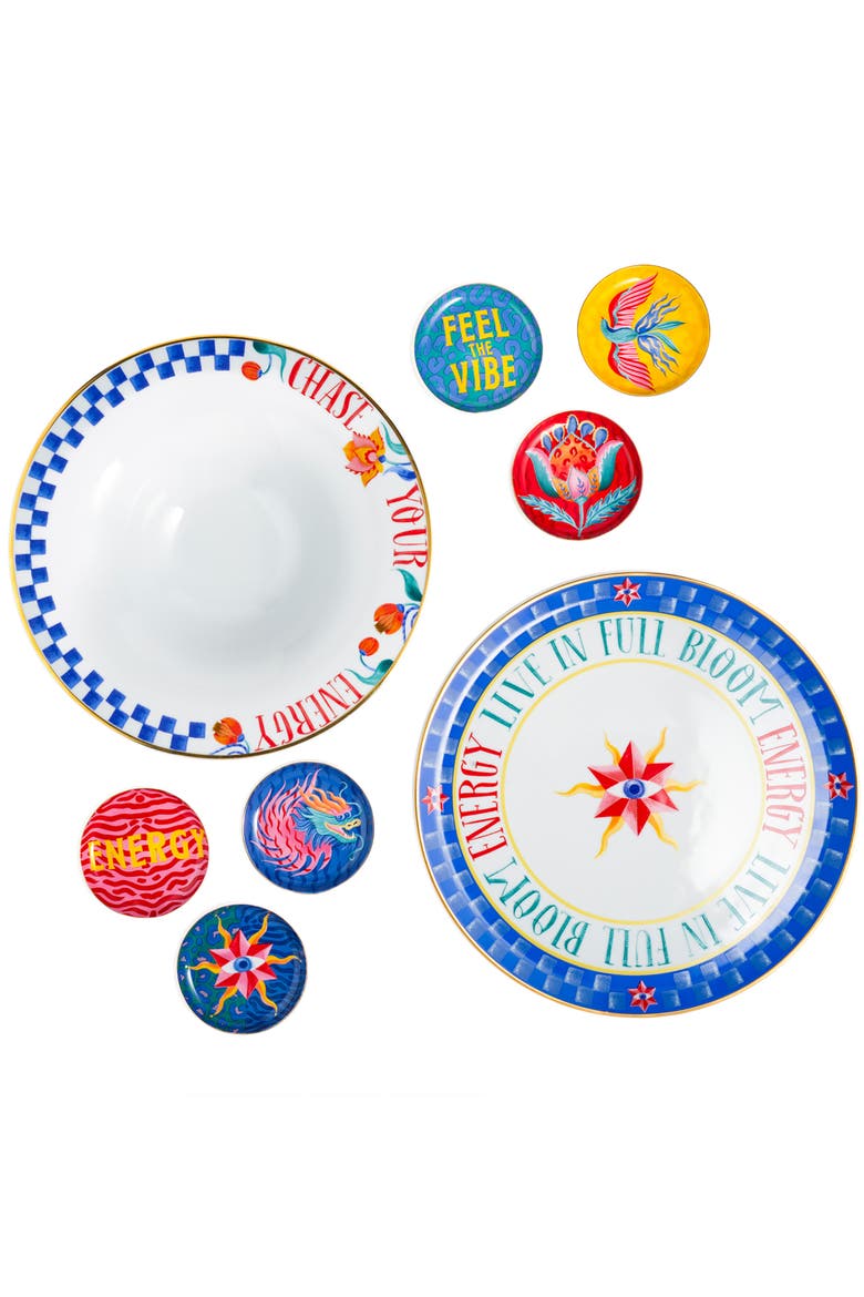 Lublin Gold Rim Porcelain Pizza Plate Bloom 13", Alternate, color, Blue