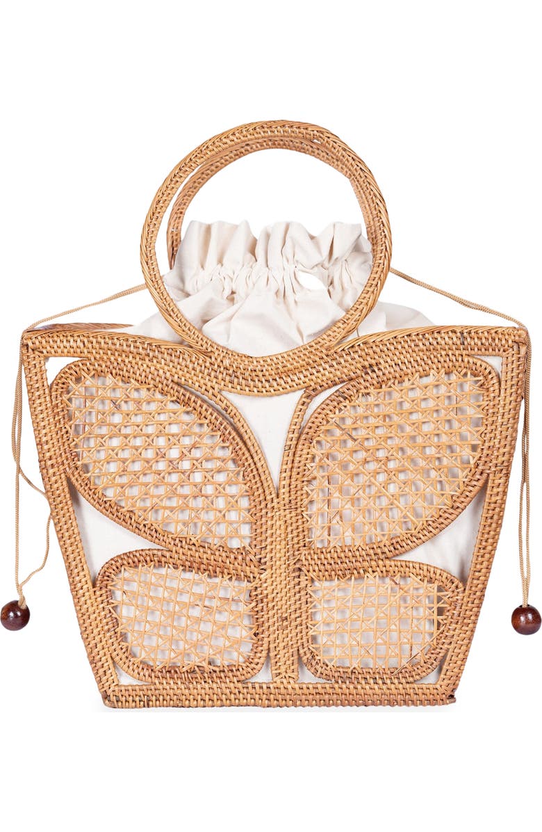 Jelavu Ata Butterfly Handwoven Rattan Tote, Main, color, Natural/ Ivory
