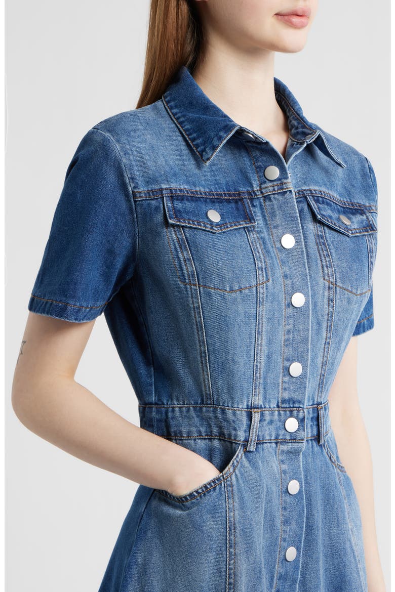 Cotton Blend Denim Midi Shirtdress, Alternate, color, MEDIUM DENIM