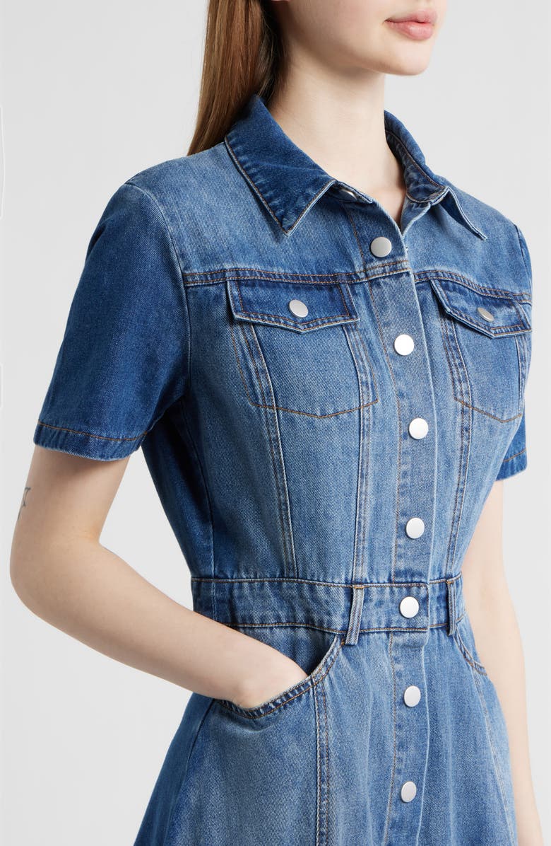 FREEMARKET Cotton Blend Denim Midi Shirtdress, Alternate, color, Medium Denim