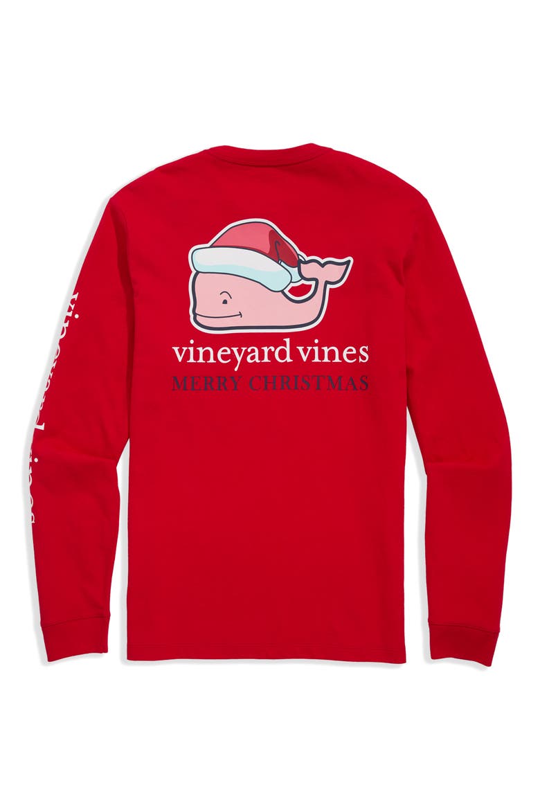 Santa Whale Cotton Graphic Long Sleeve T-Shirt, Alternate, color, RED VELVET