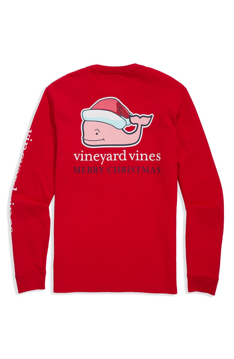vineyard vines Santa Whale Cotton Graphic Long Sleeve T-Shirt, Alternate, color, Red Velvet