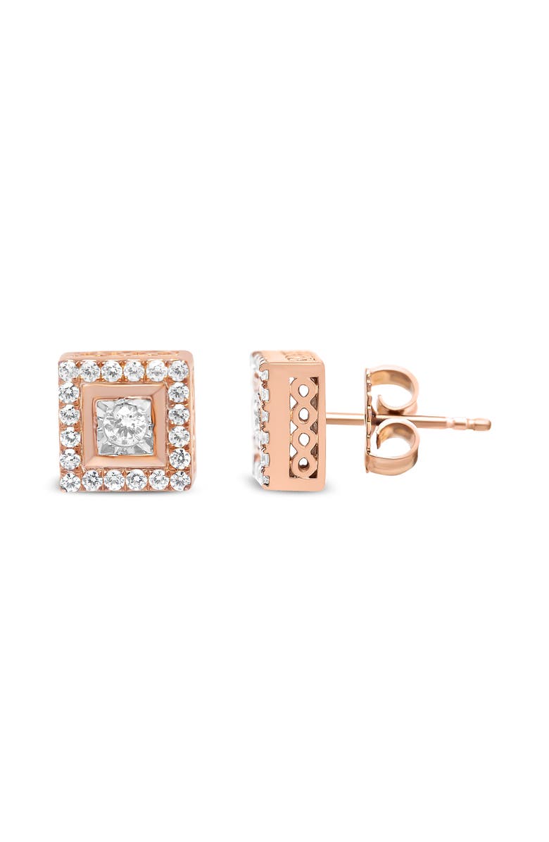 Haus of Brilliance 14K Rose Gold Plated Silver 1/2 Ct Diamond Halo Square-Shaped Frame Stud Earring, Alternate, color, Pink