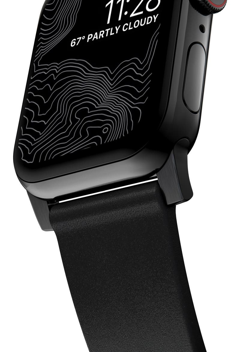 Modern Leather 22mm Apple Watch® Watchband, Alternate, color, BLACK/ BLACK