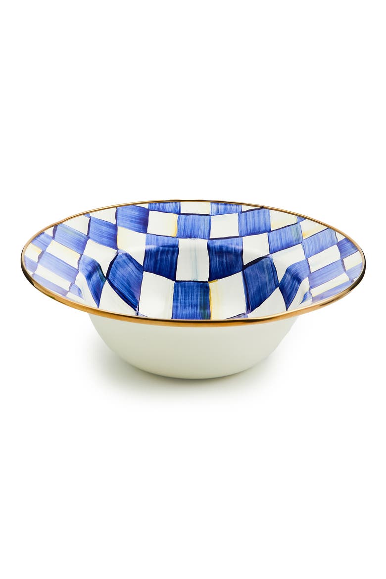 Royal Check Enameled Steel Serving Bowl, Main, color, BLUE/ WHITE