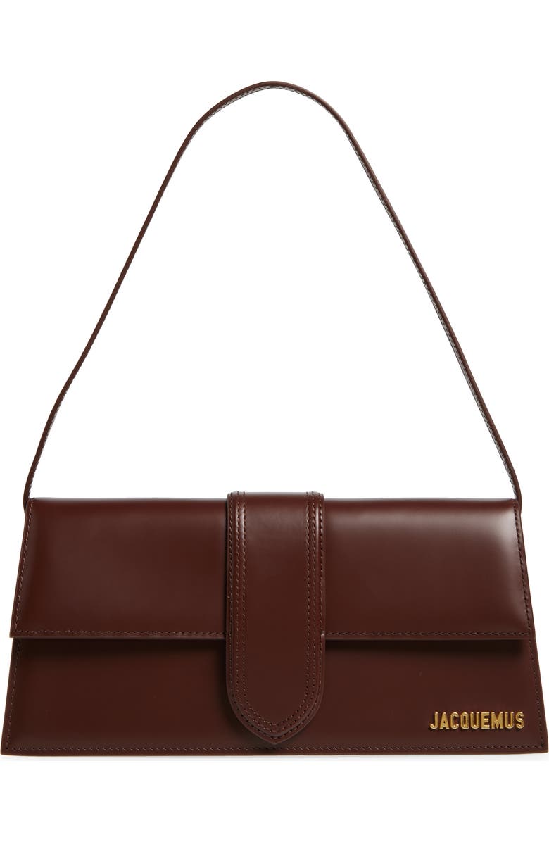Jacquemus Long Le Bambino Leather Shoulder Bag, Main, color, Brown