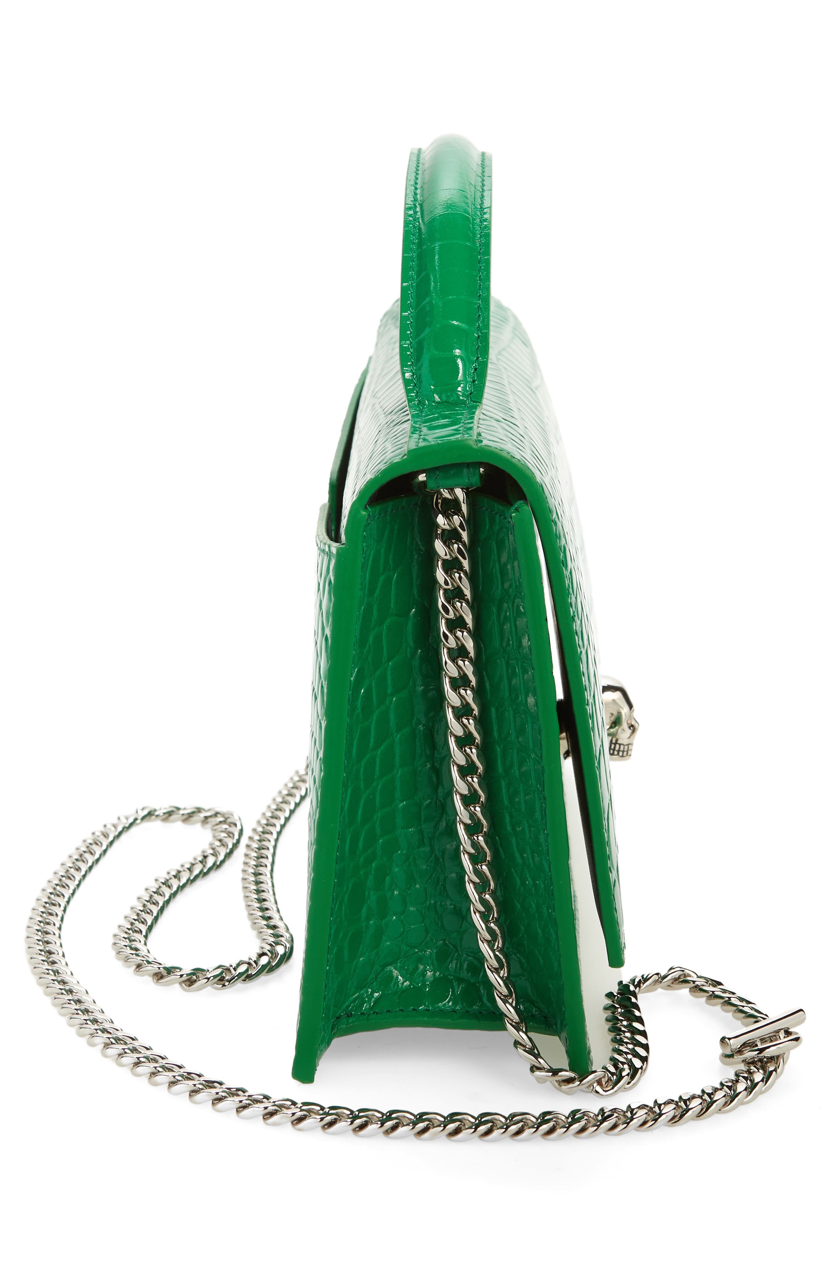 McQueen Medium Skull Croc Embossed Leather Crossbody Bag, Alternate, color, 