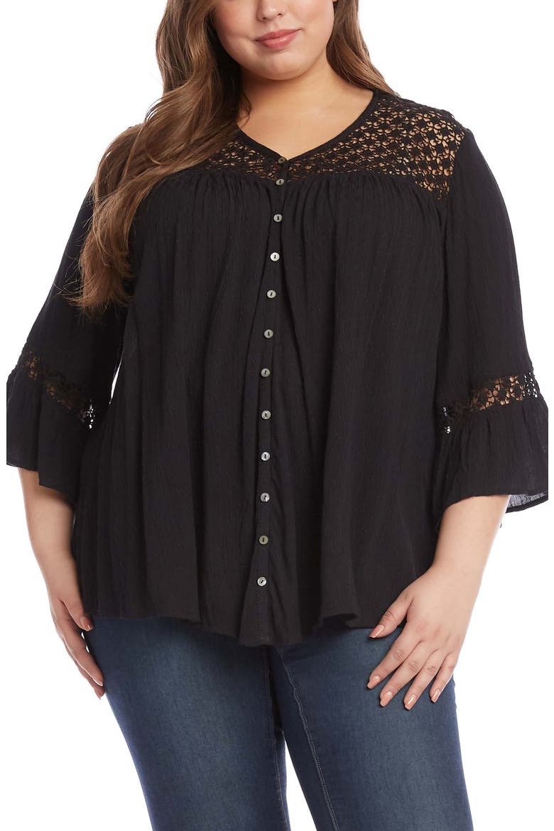 Lace Inset Blouse, Main, color, BLK