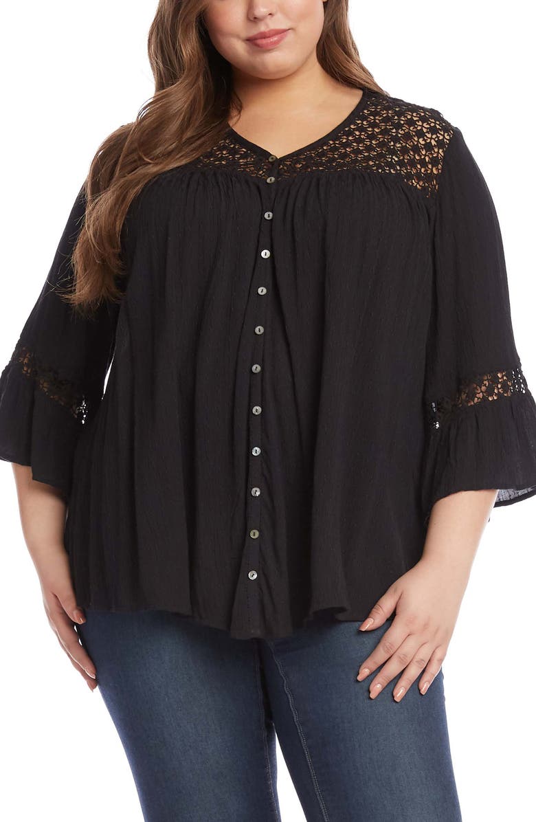 Karen Kane Lace Inset Blouse, Main, color, 