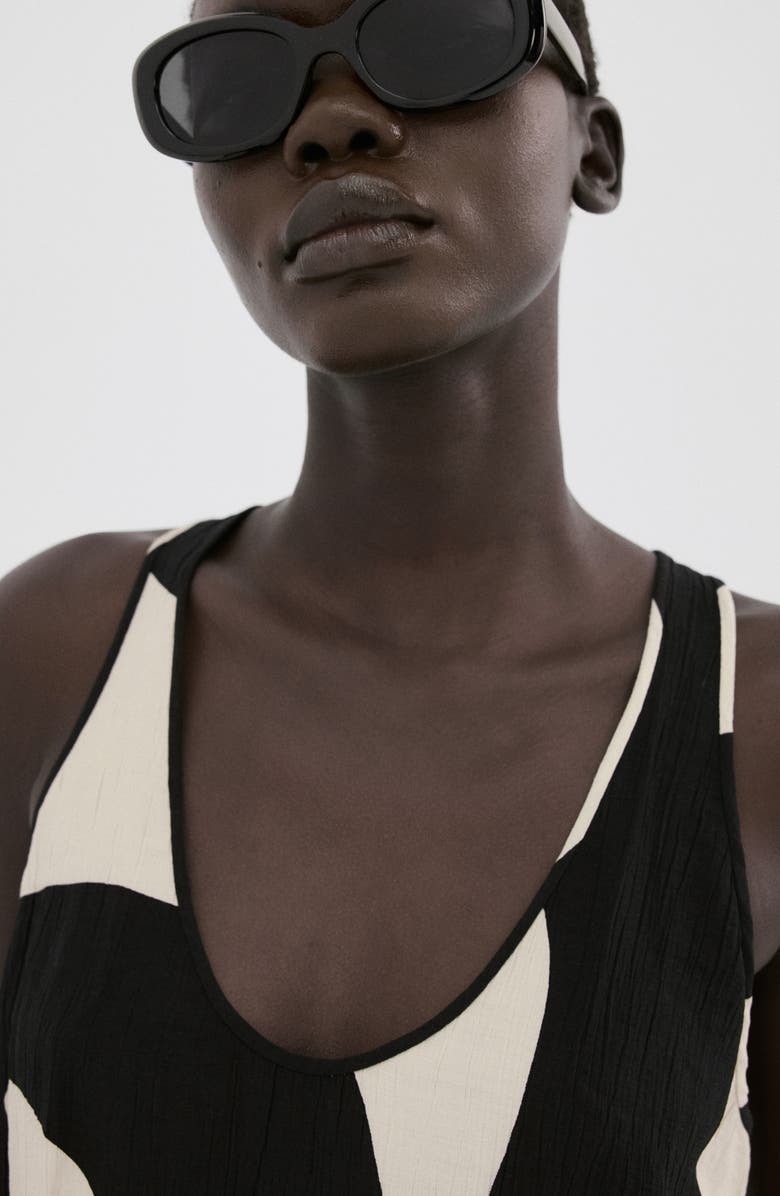 MANGO Print Sleeveless Crop Top, Alternate, color, Black