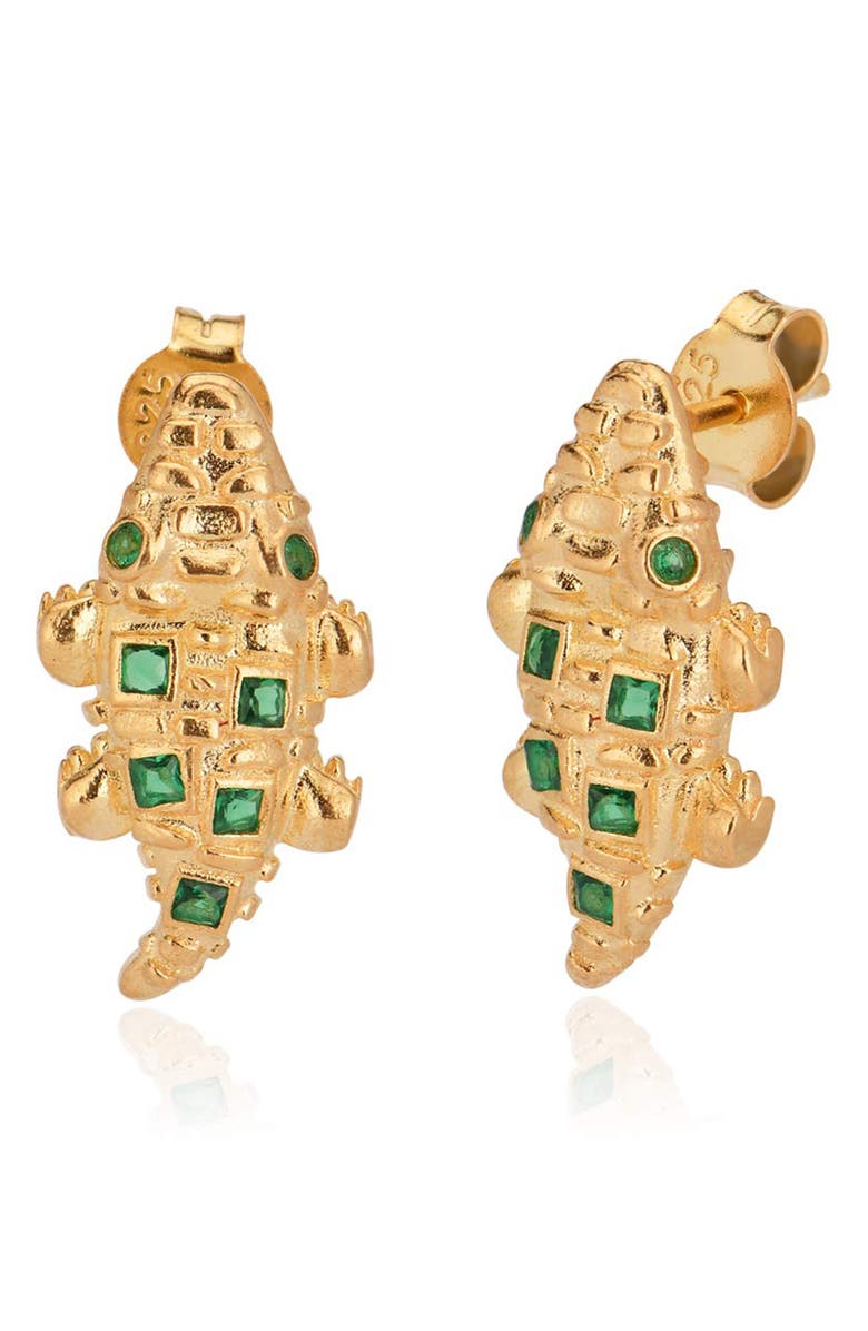 GABI RIELLE Rise Above the Crowd Collection 14K Gold Plated Sterling Silver Gator Stud Earrings, Main, color,