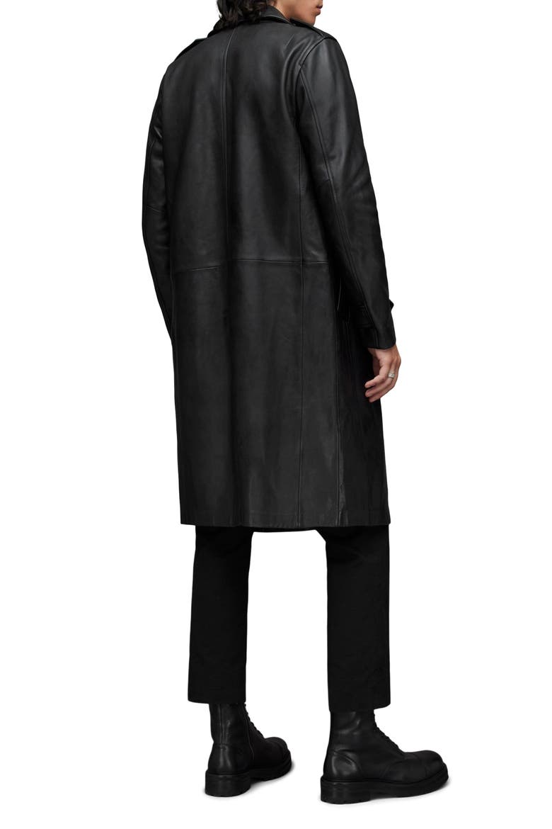 AllSaints Oken Double Breasted Leather Trench Coat (Men) | Nordstrom