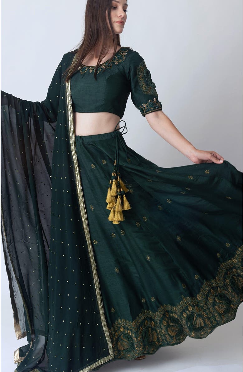 RAAS Sayona Raw Silk Embroidered Lehenga Choli, Main, color, 