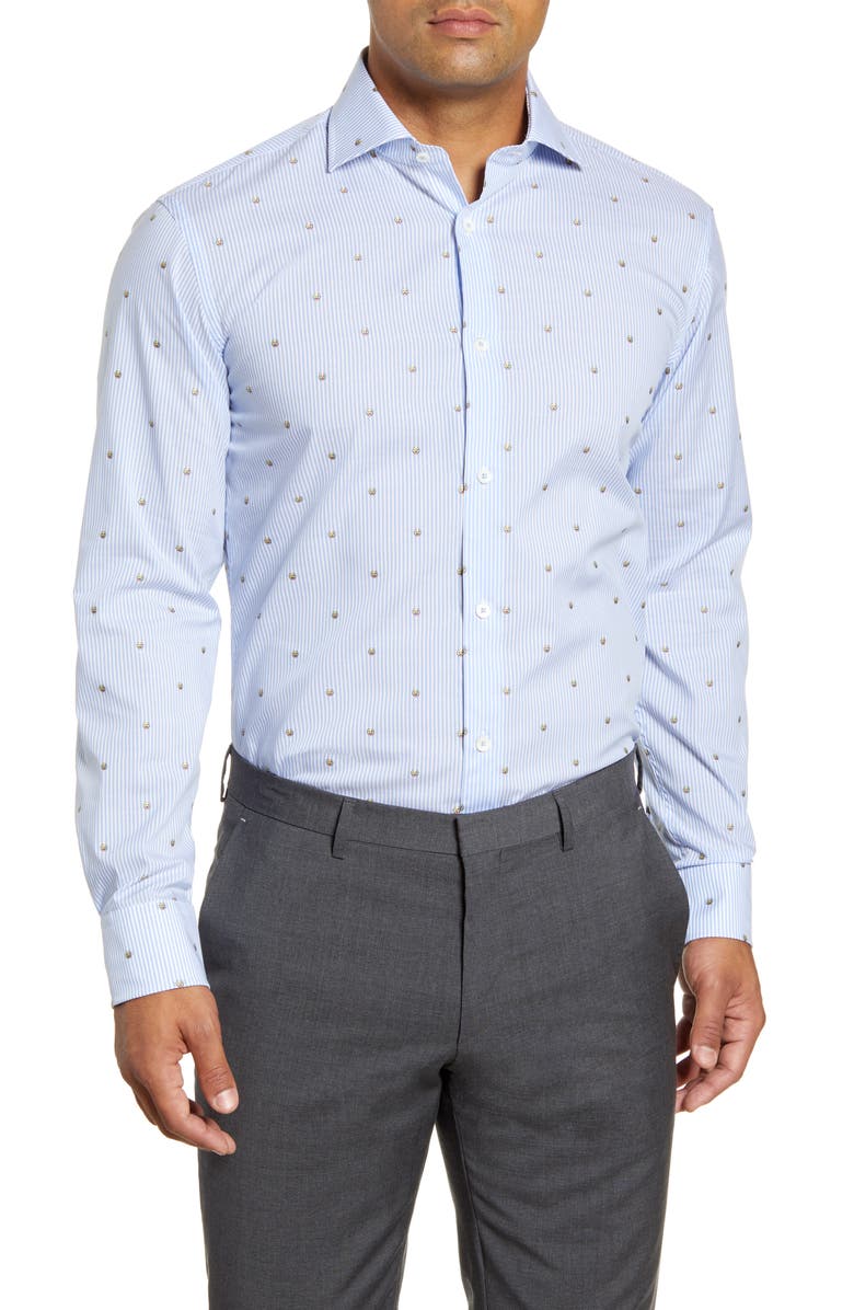 Bugatchi Trim Fit Emoji Print Dress Shirt, Main, color, 