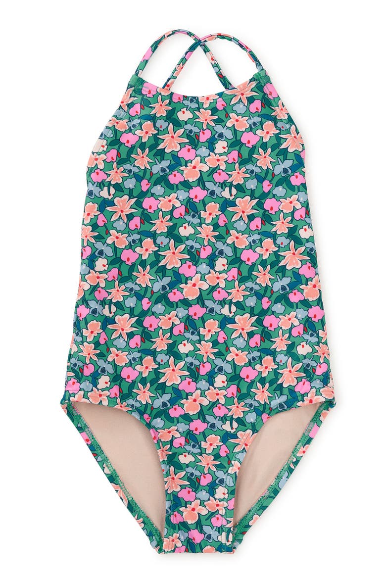 Cross Back One-Piece Swimsuit, Main, color, Orchid Ditsy